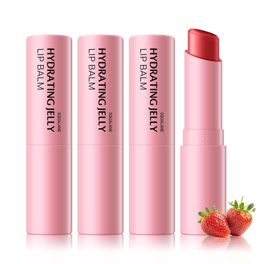 KYDA 3 Pcs Strawberry Moisturizing Lip Balm, Deep Hydrating Tinted Lip Balm, Reduce Fine Lines, Daily Lip Moisturizer for Dry Cracked Lips, with Real Strawberry Extract