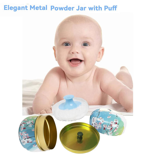 Body Powder Puff and Container, 3.35" Portable Dusting Powder Container with Soft Puff Loose Powder Case Box Jar with Lids for Baby Women Home and Travel Use