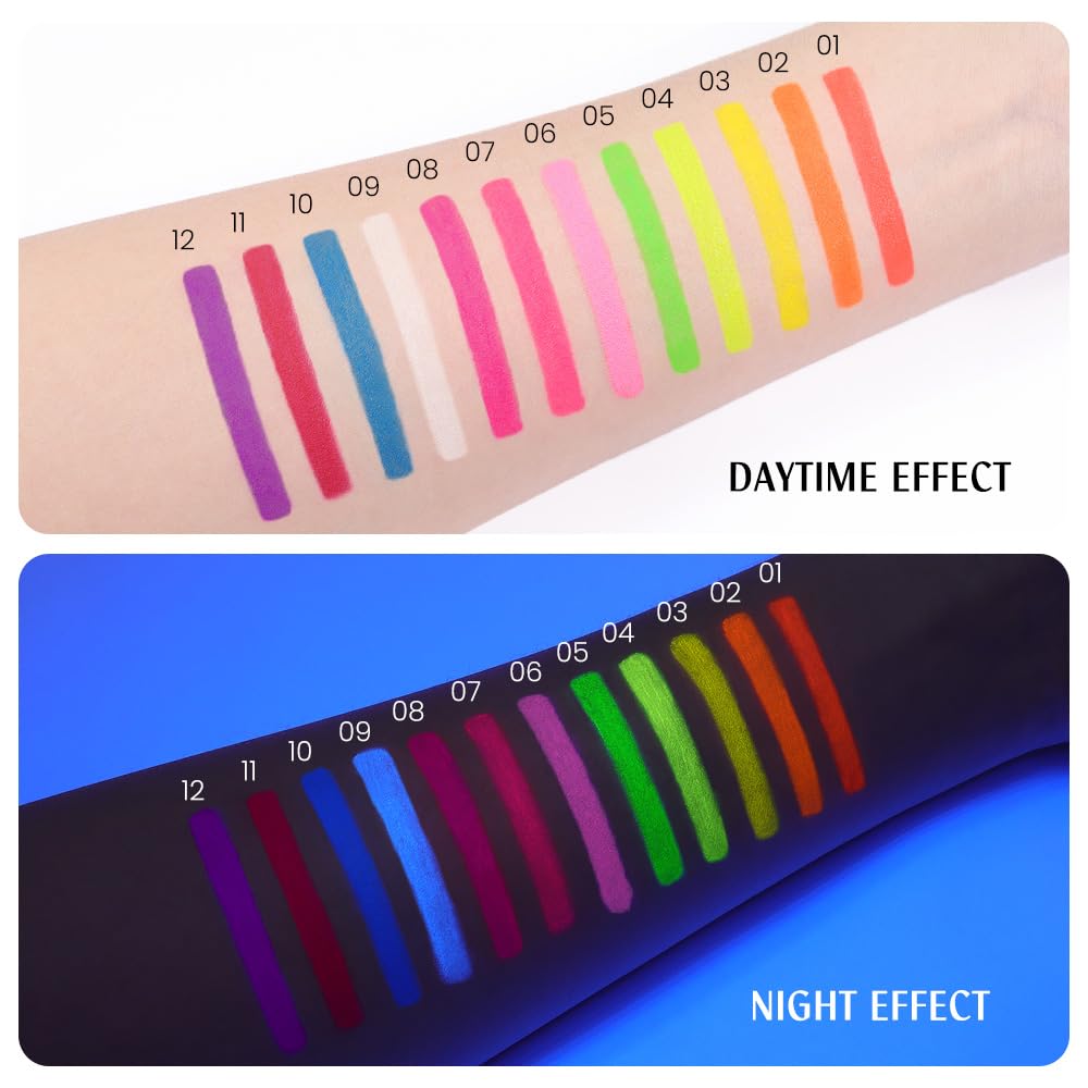 evpct 12 Colors UV Neon Gel Eyeliner Pencil Makeup Set Kit, Rainbow Halloween Colored Colorful Gel Eyeliners Pen Glow in Dark, Waterproof Long Lasting for Painting Delineador de ojos líquido de neón