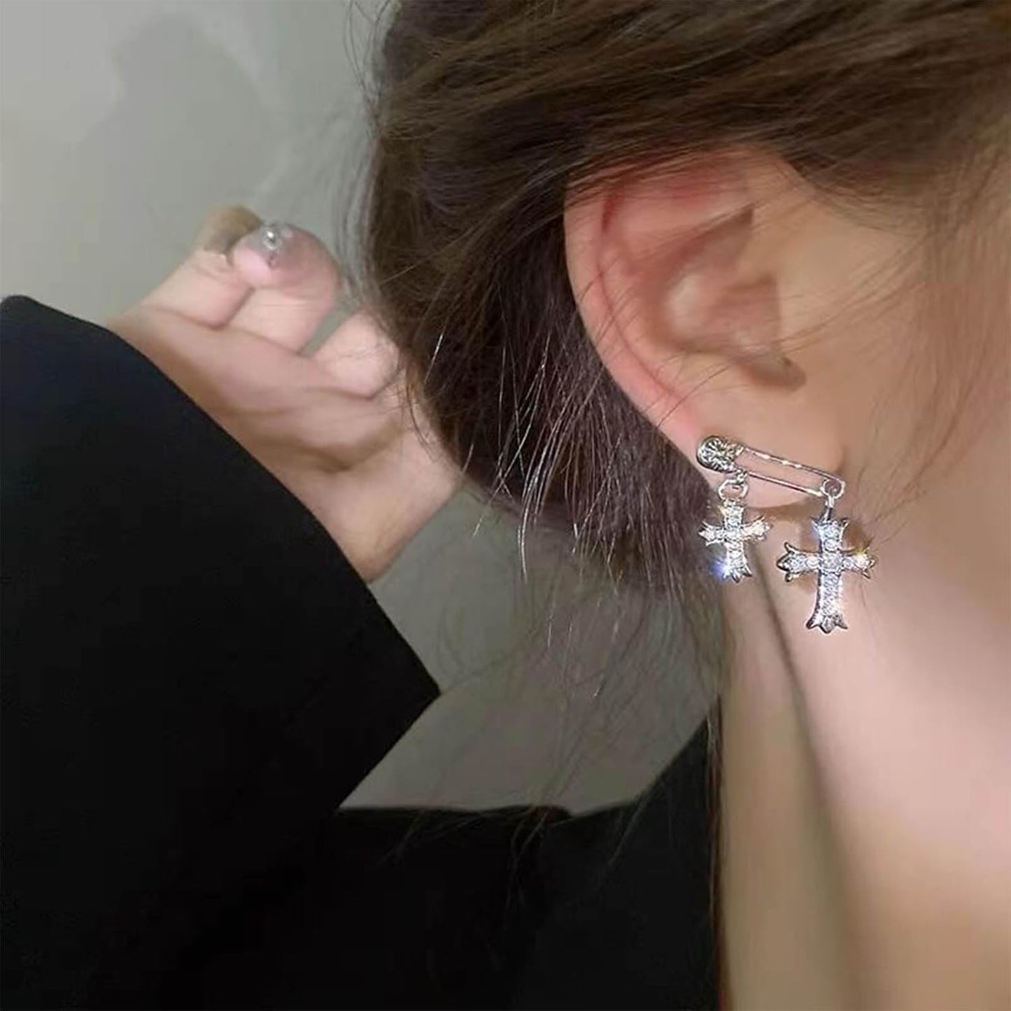 Vintage Crystal Cross Drop Earrings Rhinestone Cross Stud Earrings Silver Paperclip Earrings Sparkly Cz Crucifix Earrings Jewelry for Women