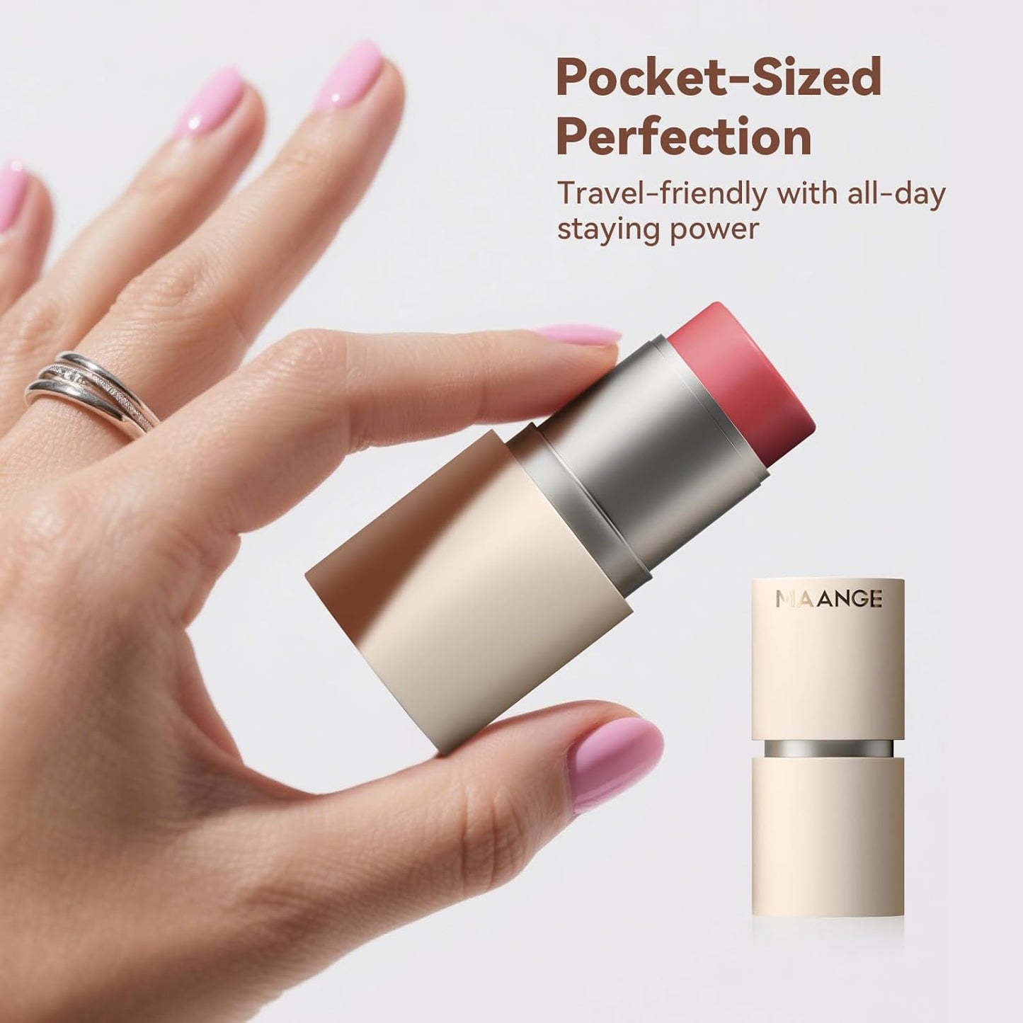 MAANGE Multi-Use Blush Stick, All-in-One Cream Blush for Cheeks, Eyes & Lips Long-Wearing, Blendable Makeup Blush Stick, Creamy & Buildable (O102+R301)