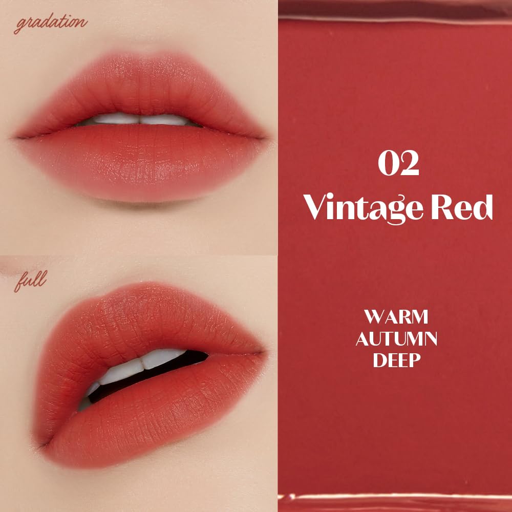 ETUDE Fixing Tint #02 Vintage Red (4g) | Long Lasting High Pigmented Liquid Lipstick | Waterproof Lightweight Matte Finish Lip Stain | Full Coverage | Korean Makeup, Kbeauty
