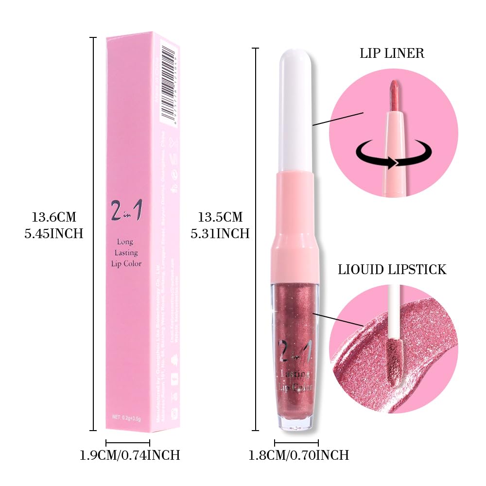 evpct Mauve Pink Metallic Glitter Lip Liner and Lipstick Combo Lip Gloss Stain Set Makeup for Women Long Lasting Waterproof 24, Dusty Rose Metallic Shimmer Frosted Iridescent Glossy Liquid Lipstick 16