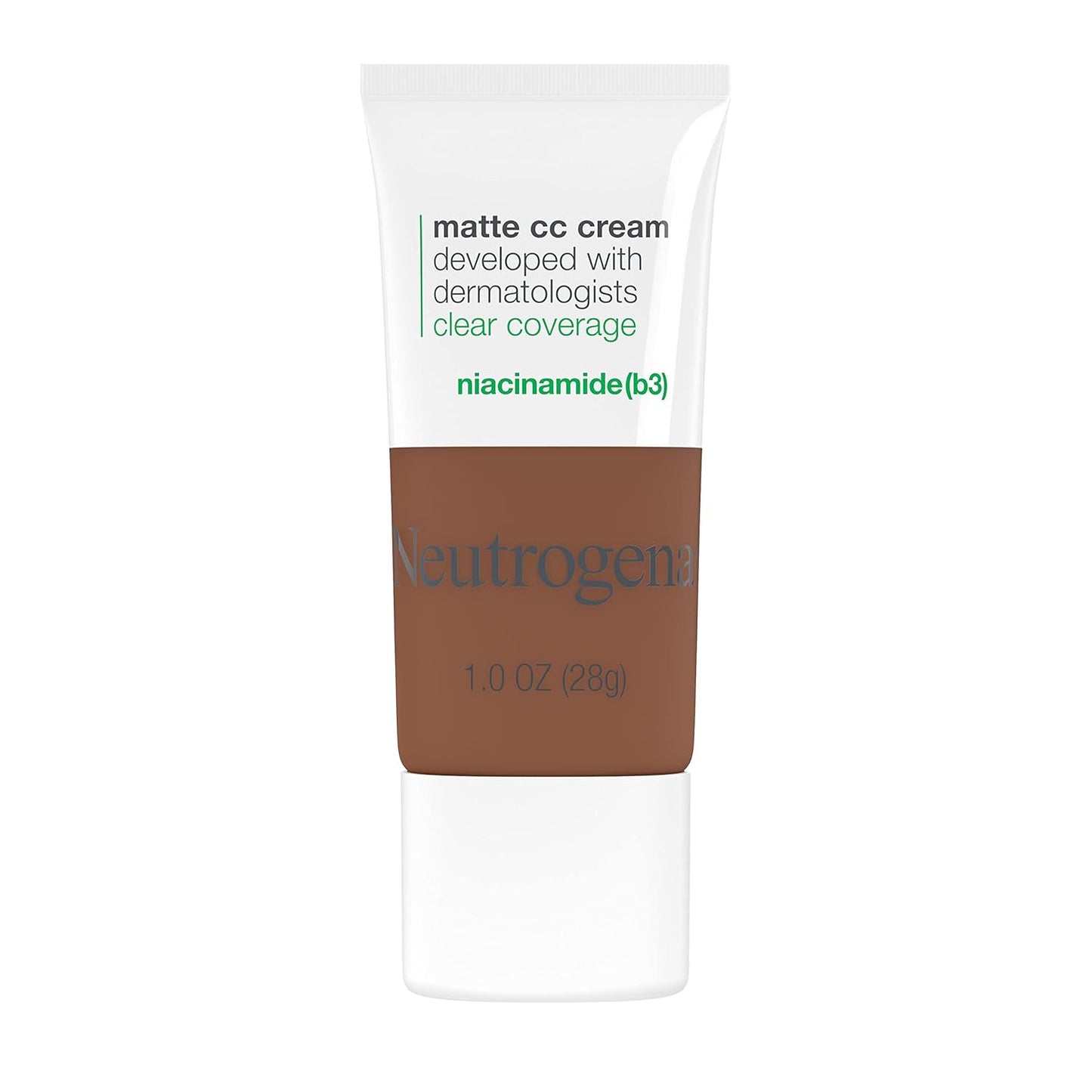 Neutrogena Clear Coverage Flawless Matte CC Cream, Full-Coverage Color Correcting Cream Face Makeup with Niacinamide (b3), Hypoallergenic, Oil Free & Fragrance Free, Cinnamon, 1 oz