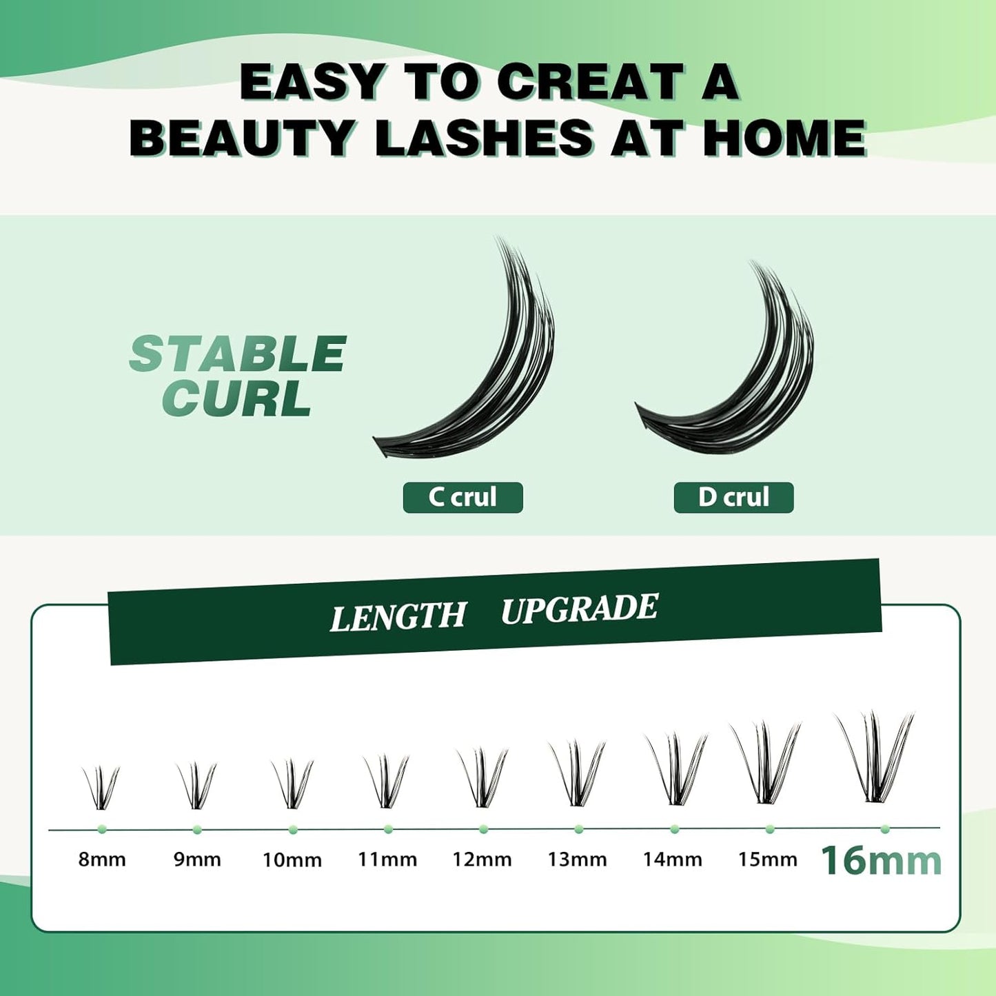 Lash Clusters 300pcs Individual Lashes 40D 0.07D Curl 16mm DIY Eyelash Extension KEYYOU Large Tray Volume Soft&Natural Cluster Lashes(40D-0.07D,16）