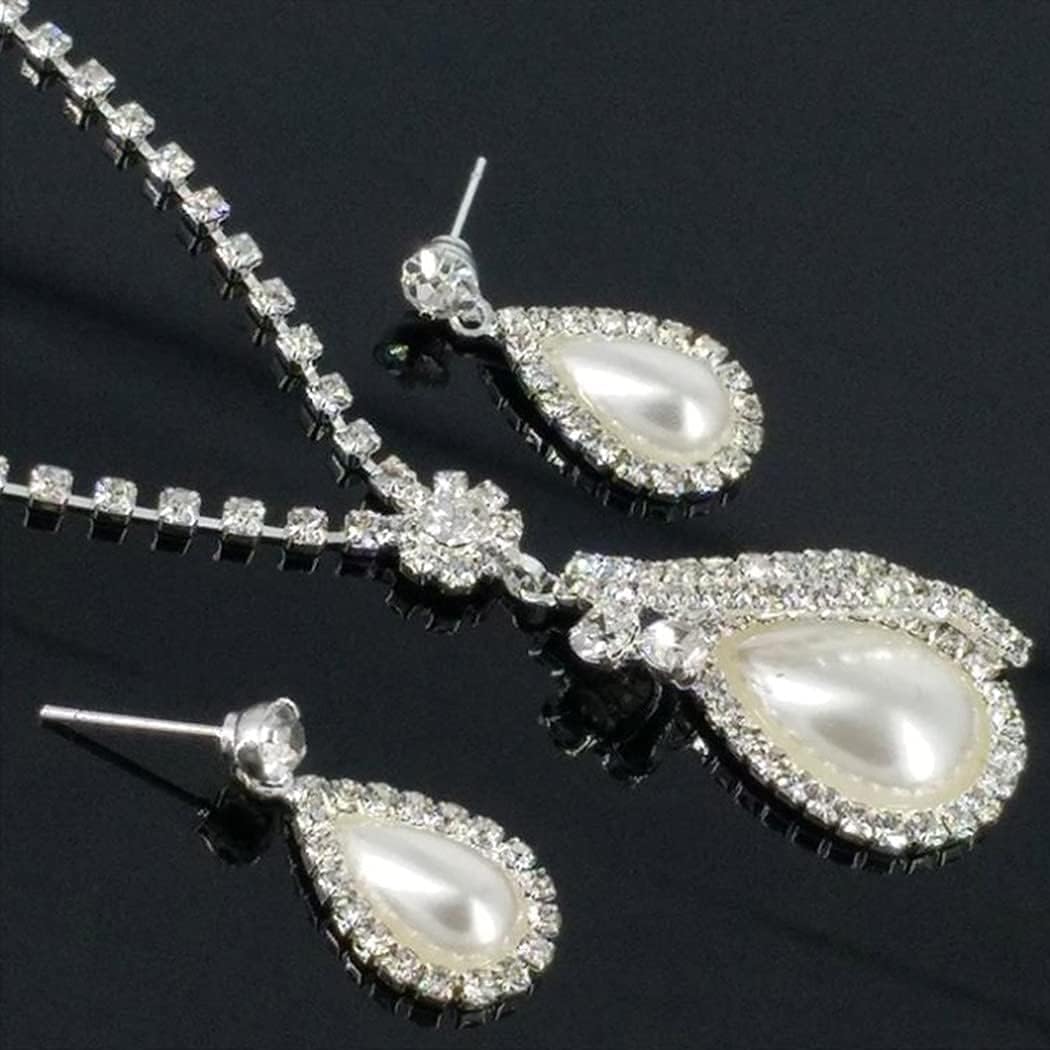 Yean Bride Silver Necklace Earrings Set Crystal Bridal Wedding Jewelry Sets Rhinestone Choker Necklace for Women and Girls
