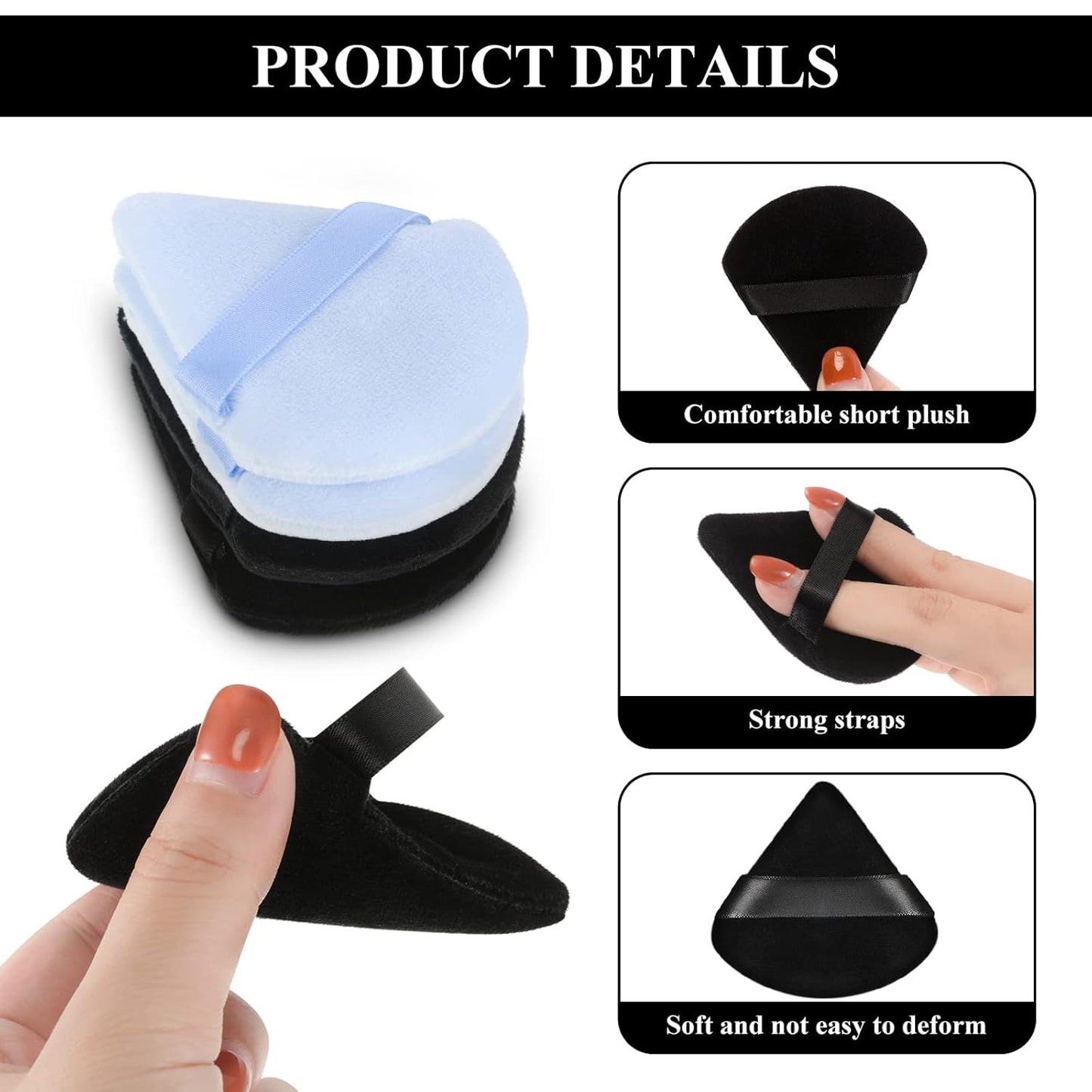 Maitys 12 Pieces Powder Puff Triangle Face Makeup Cosmetic for Loose Powder Soft Body Washable Reusable Foundation Sponge Mineral Wet Dry Makeup Tool for Women(Small,Black, White, Blue)