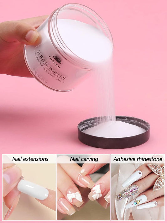 EBANKU Acrylic Powder Professional White Acrylic Nail Powder Long Lasting for 3D Fingernail Carving & Nail Extensions, Milk White Acrylic Powder, No Nail Lamp Needed, 120g/4.23oz Big Capacity
