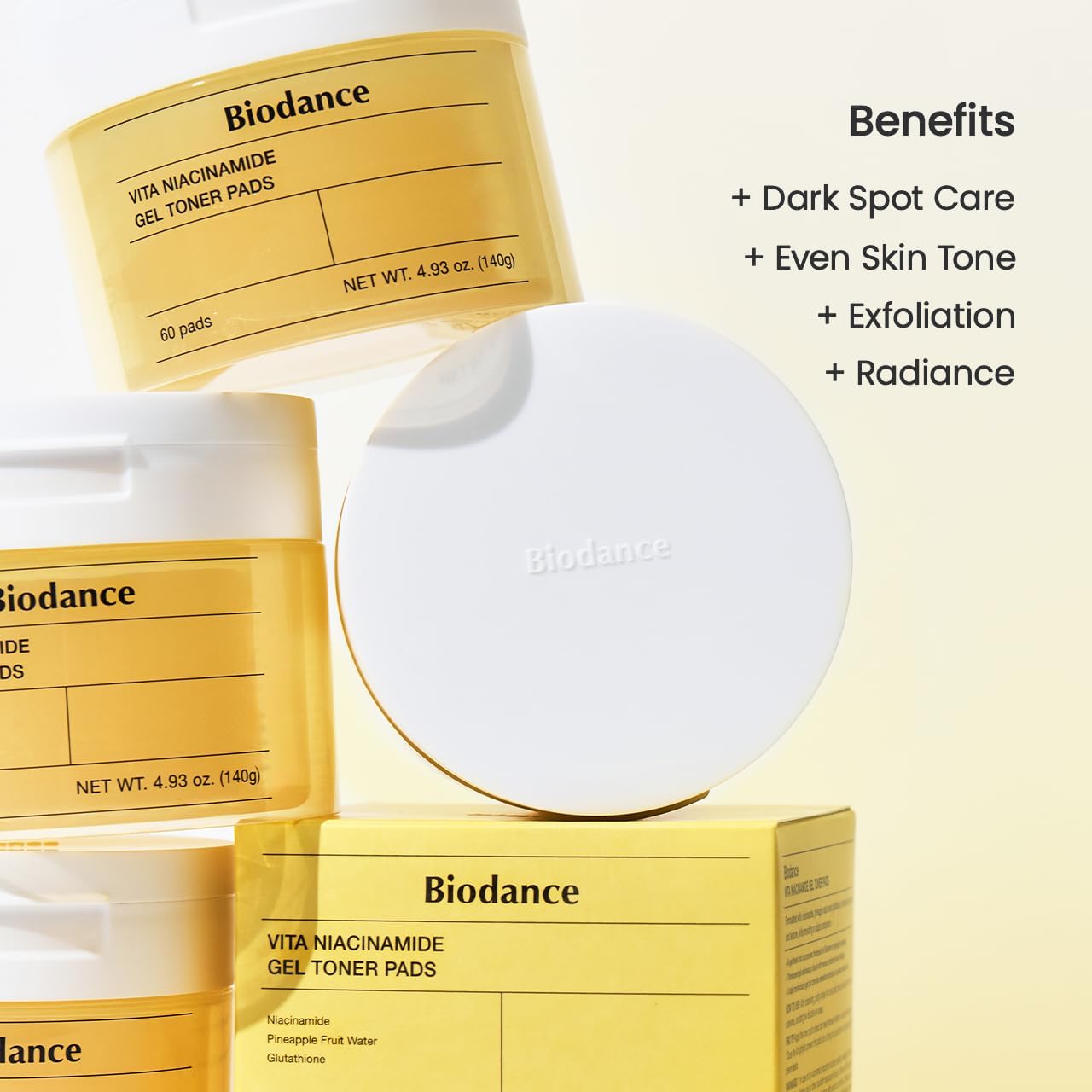 Biodance Vita Niacinamide Gel Toner Pads, Dark Spot Corrector, Evening Skin Tone, Hydrating for Sensitive Skin, Gentle Exfoliating Toner Pads with Vitamin C, Korean Skincareㅣ4.93 fl.oz.(140g)*60Pads