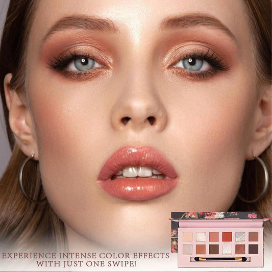 12Colors Eye Shadow Palette With Mirror and Brush,Nude Pink Brown Neutral Natural Eyeshadow Palette,Long Lasting Waterproof Travel Size Makeup Pallete