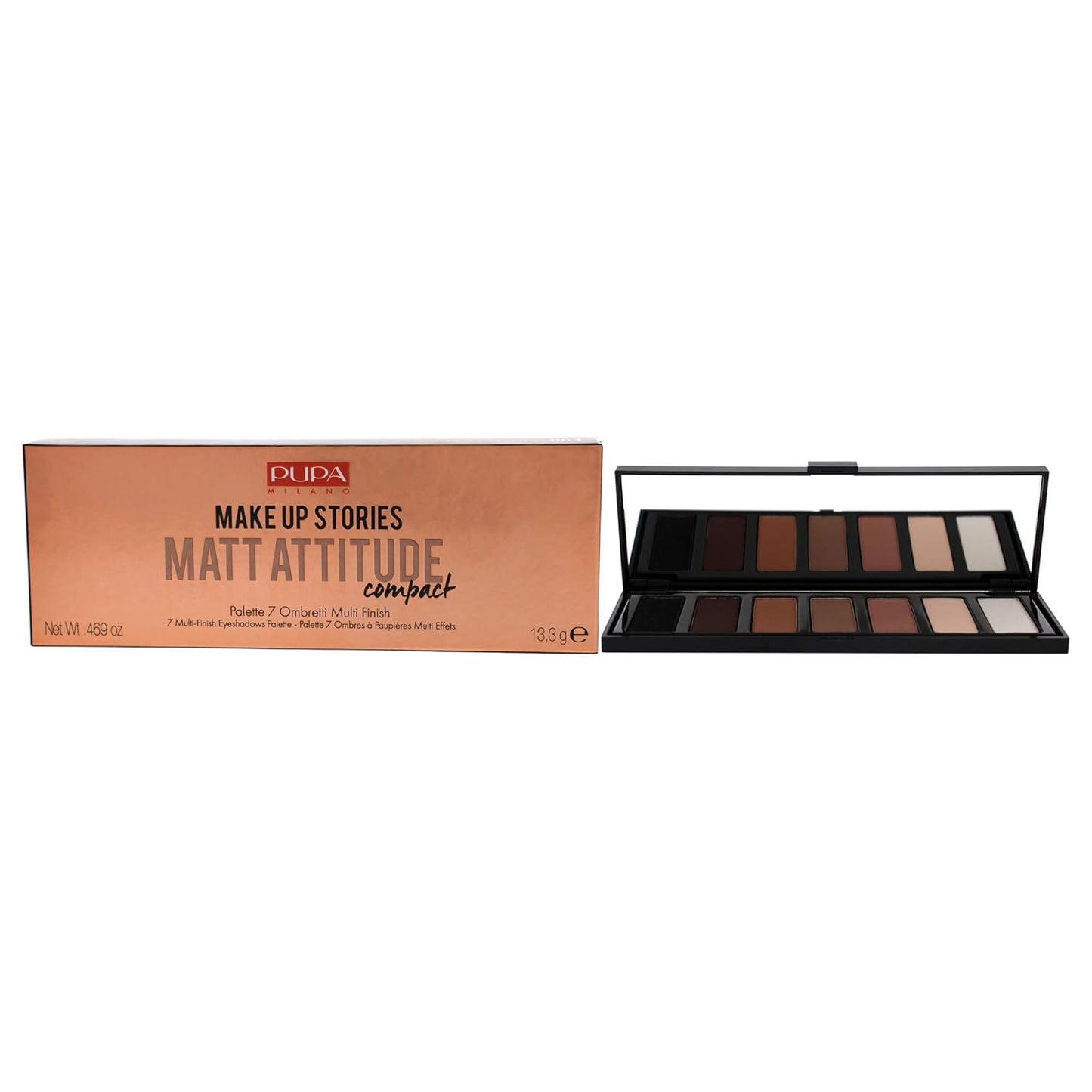 Pupa Milano Make Up Stories Eyeshadow Palette 003 Matt Attitude - 7-Shade Shadow Collection with Matte, Satin, and Metallic Color Options - High Pigment Formula - Soft, Blendable Texture - 0.469 oz