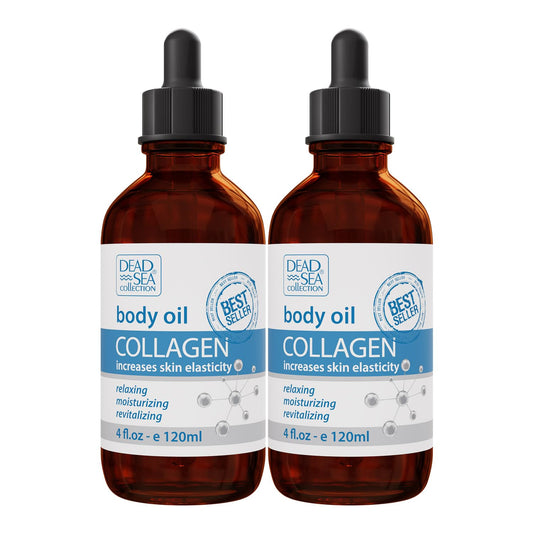 Dead Sea Collection Body Oil for Dry Skin - Collagen & Vitamin E - Moisturizing & Nourishing, Anti-Aging & Skin Elasticity Support for Face Pack of 2 (4 Fl. Oz Each)