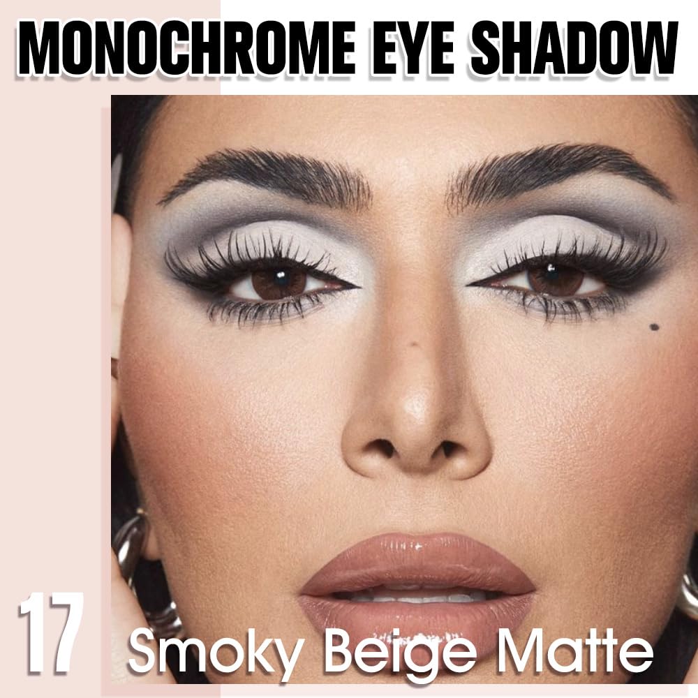 Smoky Beige Matte Eyeshadow Palette for Women, Single Monochrome Eye Shadow Makeup, Shiny Pressed Powder, Blendable Natural sombras para ojos, Holographic,Vegan,Travel -17
