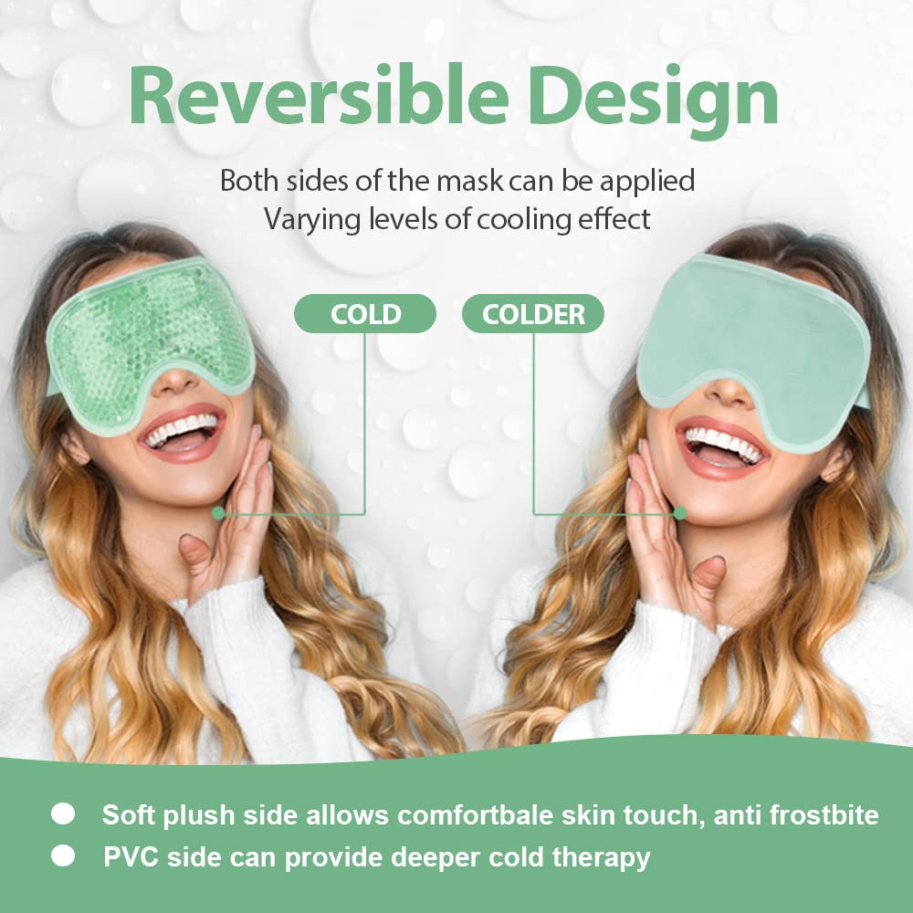 NEWGO 2 Pack Cooling Eye Mask Eye Ice Pack Cold Eye Mask for Puffy Eyes, Post Eye Surgery, Tired Eyes, Reusable Gel Eye Mask for Dark Circles, Migraines, Stress Relief, Itchy Eyes - Green