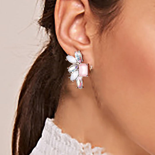 Vintage Rainbow Crystal Drop Earrings Colorful Crystal Earrings Rainbow Rhinestone Stud Earrings Pink Cz Square Earrings Jewelry for Women