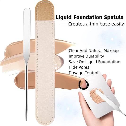 Makeup Spatula and Makeup Palette, Stainless Steel Foundation Palette & Tiny Spatula Tool for Nail, Art, Eye Shadow, Eyelash, Face Makeup (Stainless Steel Palette)