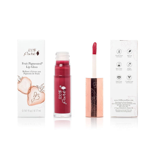 100% PURE Lip Gloss (Fruit Pigmented), Pomegranate Wine, High Shine, Moisturizing, Natural Lip Gloss, Sheer Finish, Tinted Lip Gloss w/Cocoa Butter, Vitamin E (Medium Berry Red Color) - 0.14 Fl Oz