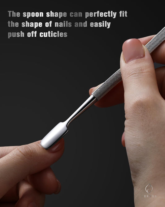 FERYES Professional Cuticle Pushers - Dual-Ended Stainless Steel Manicure and Pedicure Tools, Ergonomic Design Cuticle Stick and Undernail Clean Tool