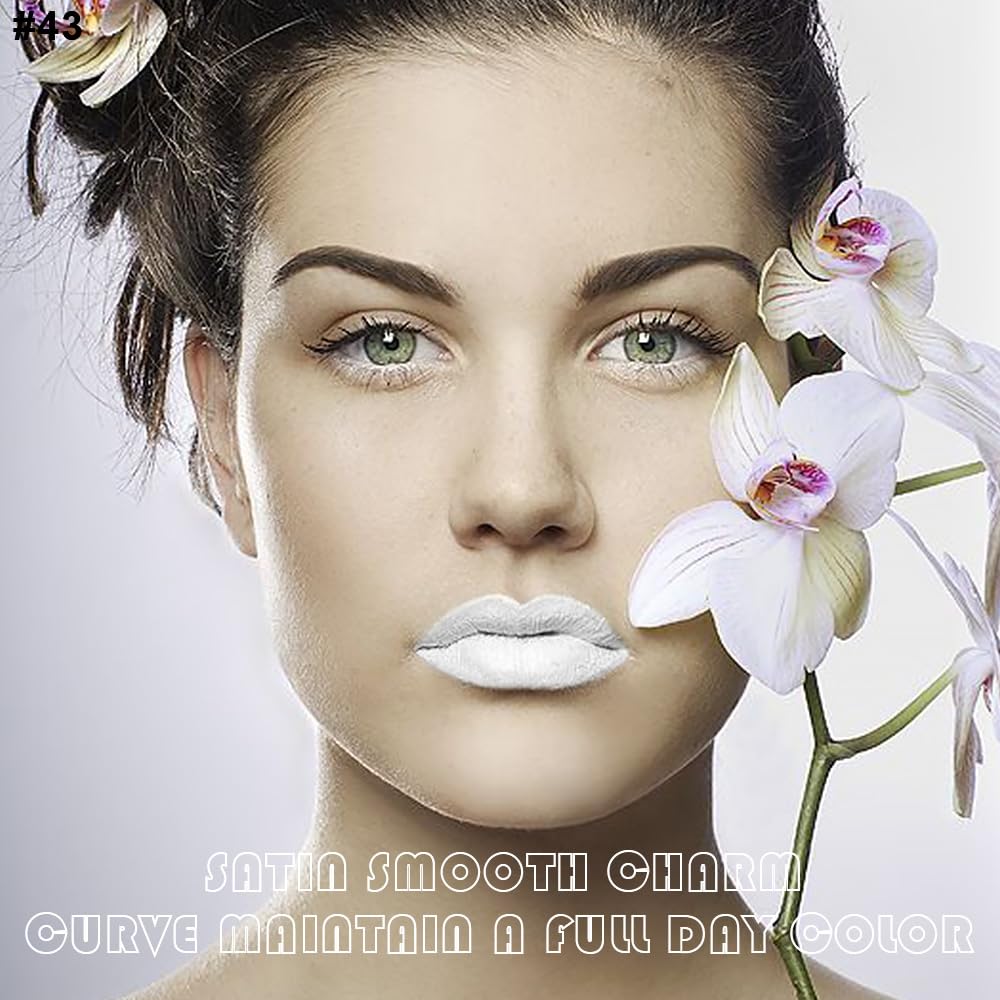 evpct 2Pcs White Matte Liquid Lipstick Lip Gloss Stain and Retractable Lip Liner Makeup Set for Women Long Lasting Waterproof 24 Hours Permanent Lipstick labial mate larga duracion 24 43#