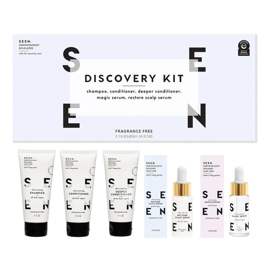 SEEN Discovery Kit - Fragrance Free - Non-Comedogenic & Sulfate-Free Hair Set- Dermatologist-Developed - Safe for Sensitive, Eczema & Acne Prone Skin