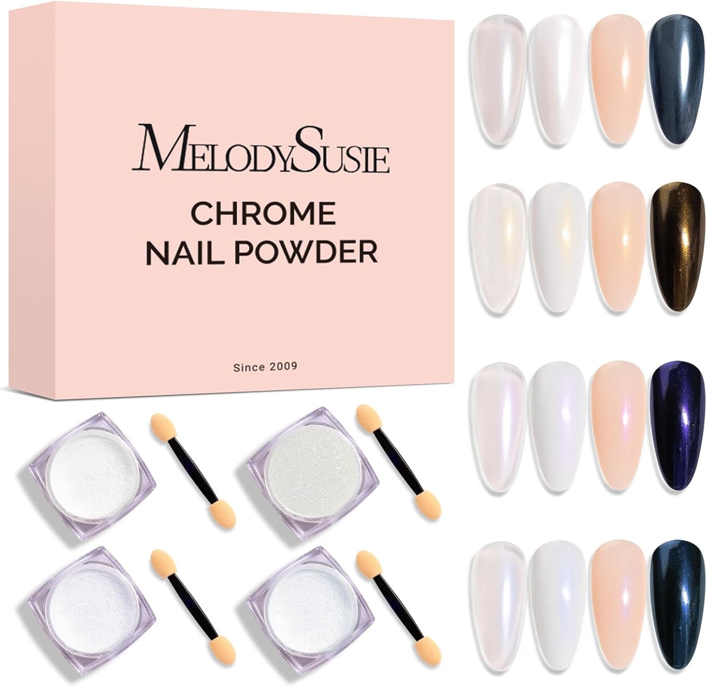 MelodySusie 4Pcs Chrome Nail Powder for Gel Nails, Aurora Fine Glitter Powder Mirror Effect Pigment Pearlescent Mermaid Pigment Pearl Glitter for Home DIY Salon Use