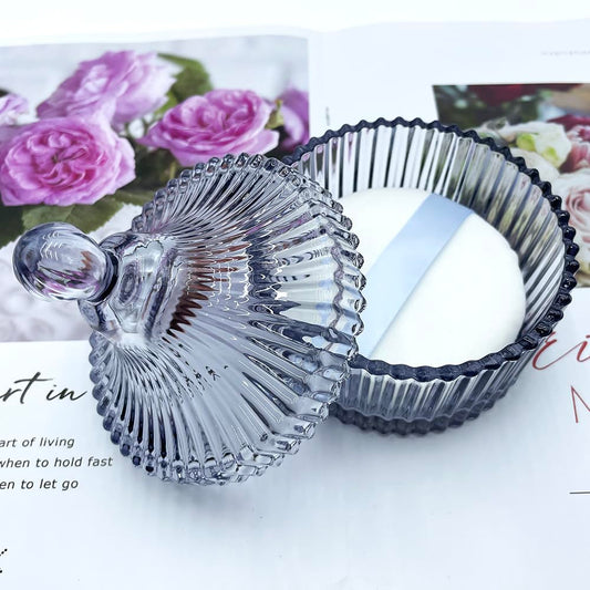 Ultra Soft Powder Puff and Container 3.3" High Density Velvet Dusting Washable Reusable Powder Puff,Body Powder Puff and Glass Jar Holder Loose Powder Box with Puff for Face Makeup(Gray)