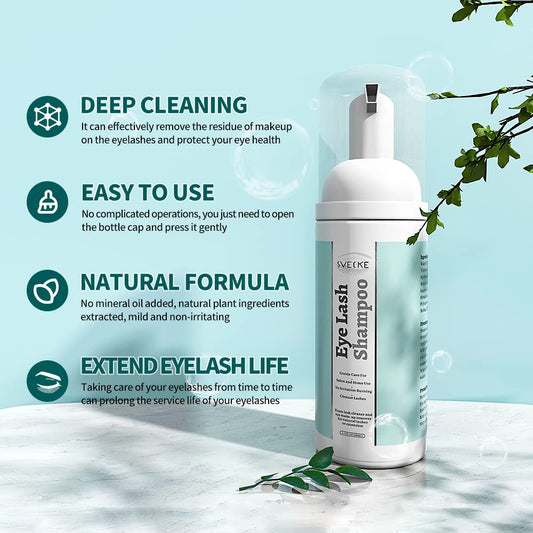 Eyelash Shampoo for Lash Extensions Kit, Prolong Lash Cleanser with Brush, Safe Eyelid Cleaner for Salon Home Use 2 fl.oz