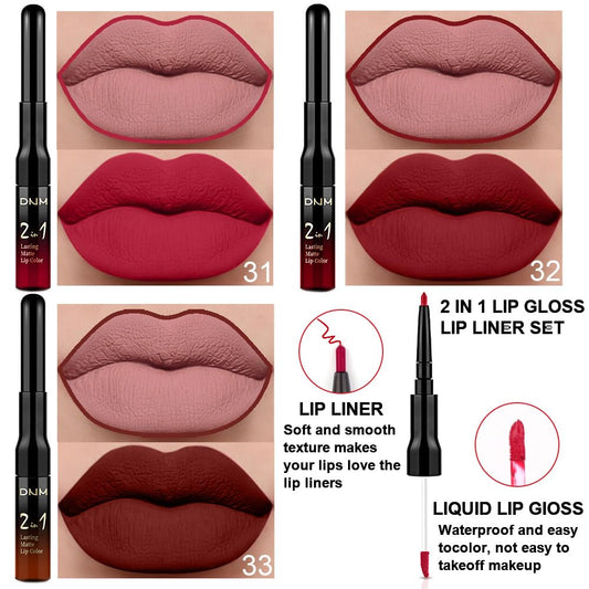 evpct 3Pcs Dark Ruby Brown Rose red Lip Stain Paint Matte Lip Liner and Lipstick Set Long Lasting labiales matte mate larga duracion listip 24 hours a prueba de agua mate 24 horas originales
