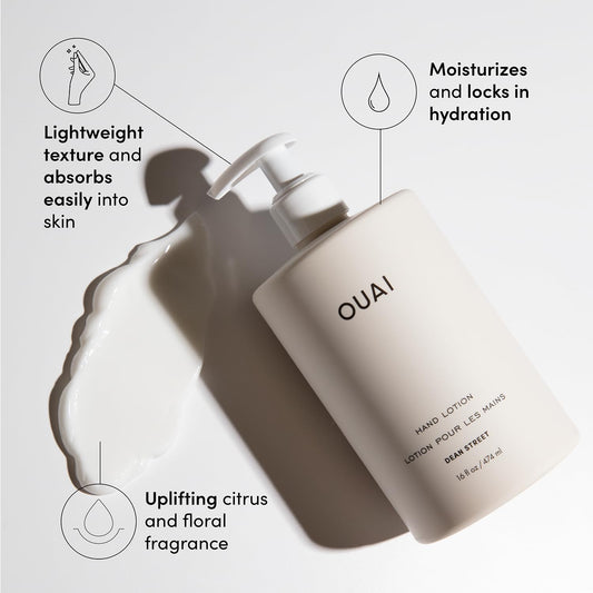 OUAI Hand Lotion - Daily, Lightweight, Hydrating Lotion for Dry Skin - Made with Avocado, Rosehip and Jojoba Oil to Lock in Moisture - Never Greasy (16 Fl Oz)