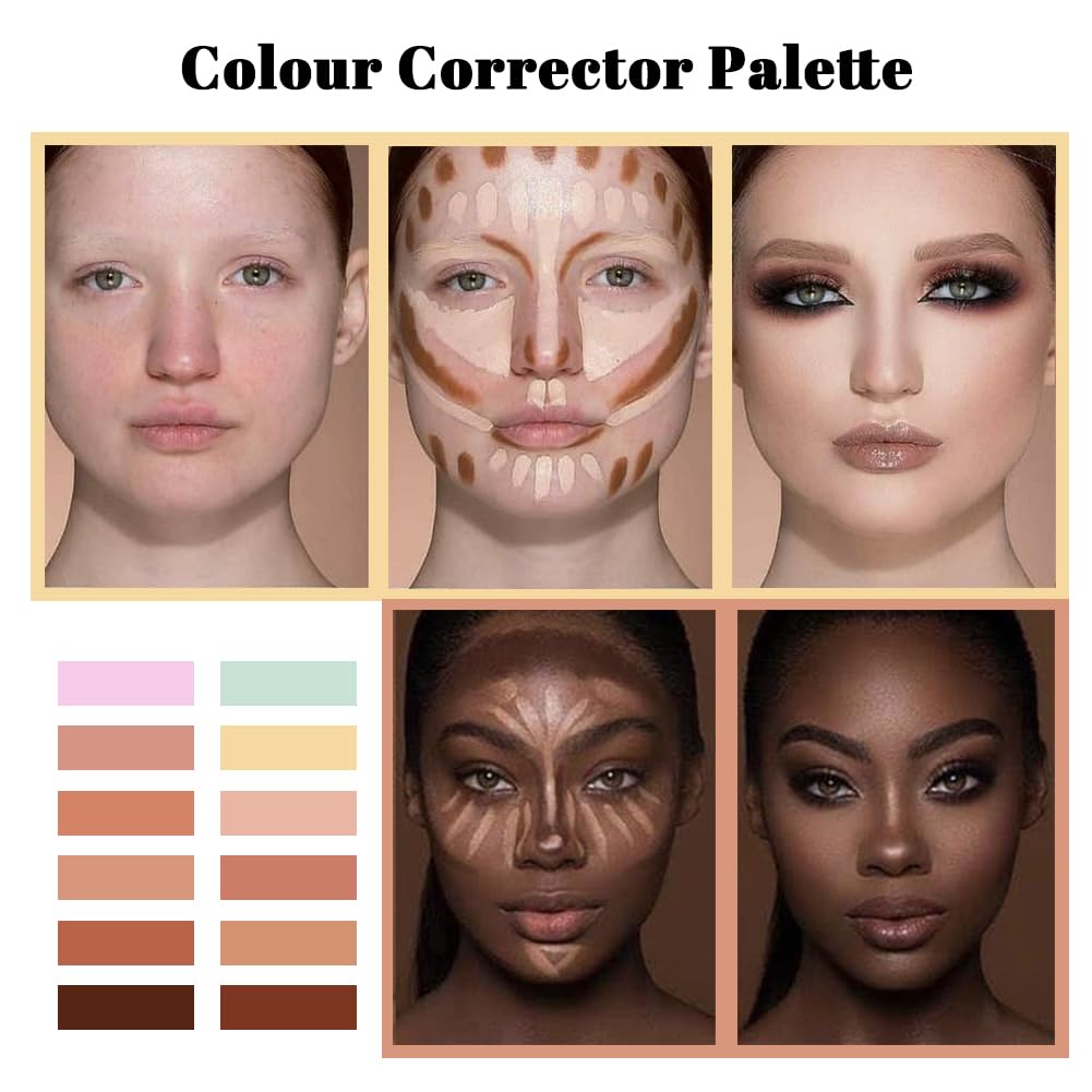 VERONNI Cream Concealer Palette, 12 Colors Makeup Contour Face Contouring Cream Palette, Full Coverage Camouflage Base Foundation Makeup Palette, Professional Daily Makeup