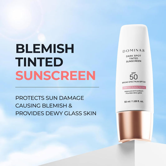 SPF 50 DOMINAS Tinted Sunscreen Moisturizer (1.7fl oz) - Tone Correction, Korean Skin Care, Broad-Spectrum UV Defense Sunblock, Water-in-Oil Formula for Lightweight, Panthenol, Sun Cream