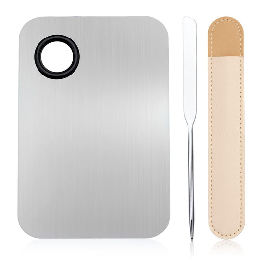 G2PLUS Makeup Mixing Palette, Makeup Spatula and Foundation Palette, Stainless Steel Cosmetic Makeup Palette with Picasso Spatula for Foundation, Eye Shadow, Eyelash, Nail Art and Concealer