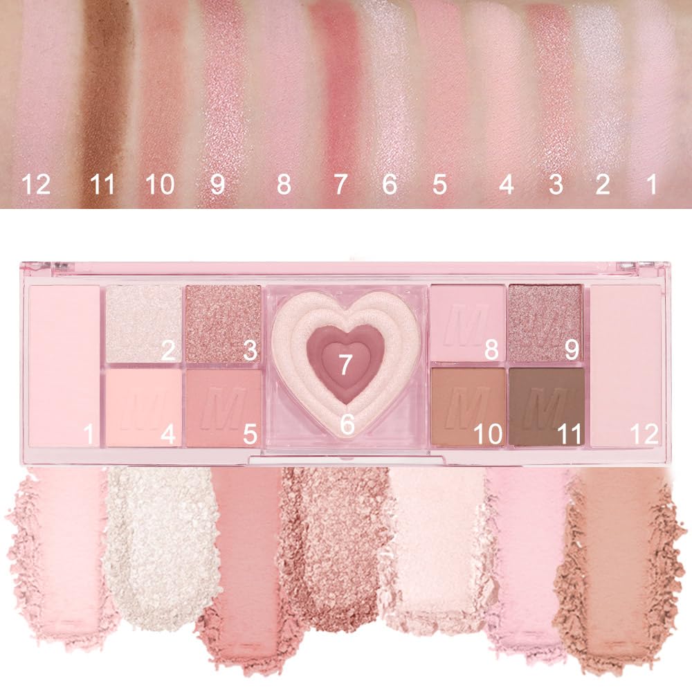 12 Colors Nude Natural Pink Matte Shimmer Eyeshadow Palette for Eye Makeup,High Pigmented Brown Eye Shadow Primers Powder Palet de sombras de ojos