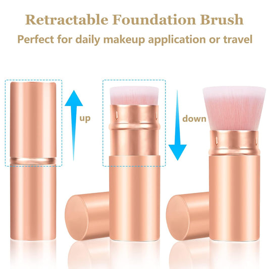 Falliny Retractable Makeup Brushes, Travel Kabuki Powder Foundation Brush, Portable Face Liquid Foundation Sunscreen Brush with Cover for Blending Liquid, Bronzer,Cream or Flawless Powder Cosmetics