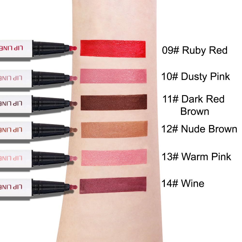 evpct Longwear Liquid Lip Liner Stain Marker Pen Long Lasting Waterproof, Ruby Red Matte Semi Permanent 24 Hour Lip Liner and Lipstick Combo, Korean Color Stay Lipliner All Day, Lips Stain peel off
