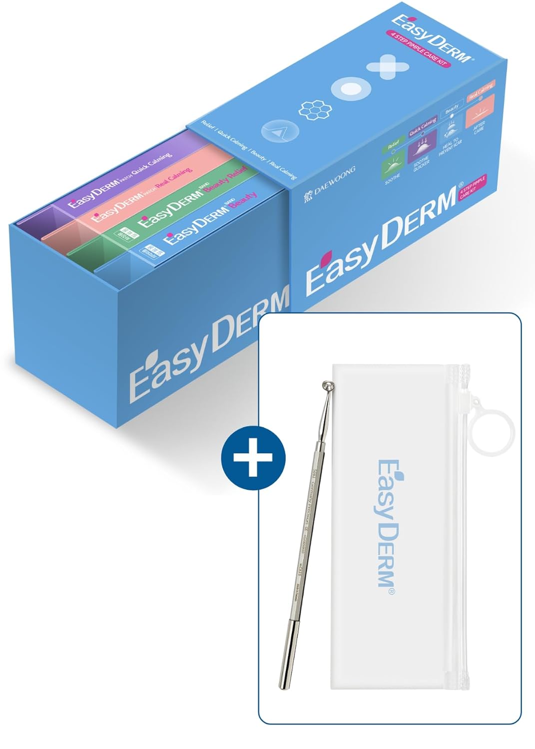 EasyDerm Multi-Step Pimple Patch Set – 4-Type Korean Pimple Patches + Free 2-in-1 Dual-Tip Extractor for Complete Skincare