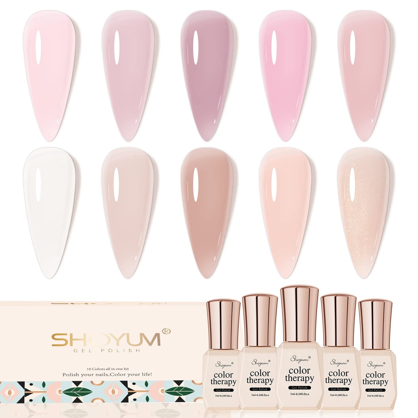 Nude Pink Gel Nail Polish Set, 10 Colors Neutral Nude Gel Polish Kit Translucent Milky White Purple Spring Summer Trend Nail Art DIY Manicure at Home Gifts for Girls Women