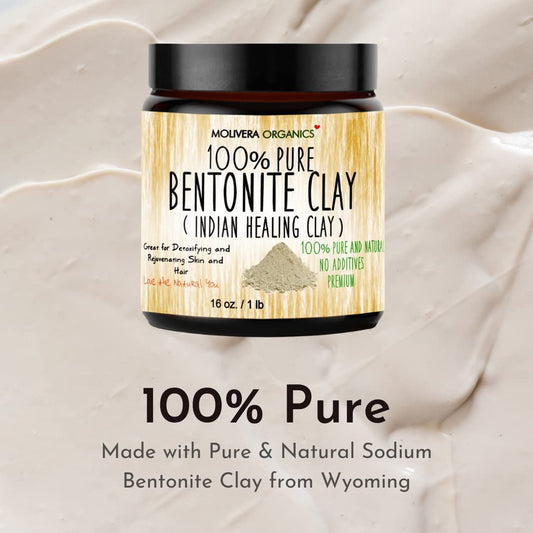 Premium 1 lb Bentonite Clay Pure, Natural Detoxifying Clay for Face Masks, Hair Care & More - Best Healing Clay - USA Made