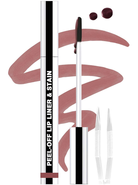 Lip Stain Peel Off Lip Liner Stain with Tweezer, Long Lasting Matte Lip Tint Tattoo, Highly Pigmented Color Lip Makeup, Waterproof Lipstick, Transfer-proof Lipstain for Women, Rose Pink