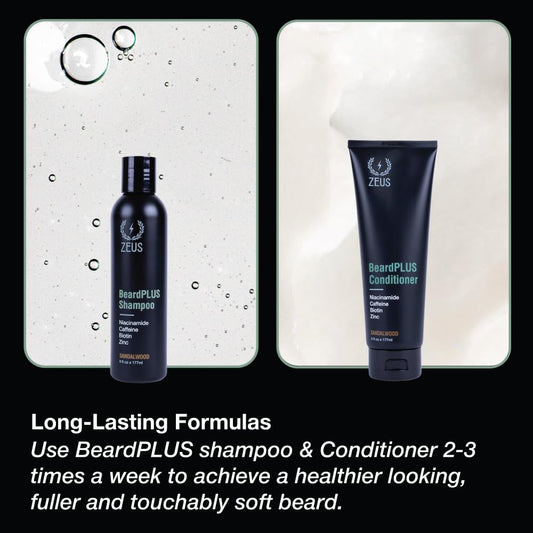 ZEUS BeardPlus Beard Shampoo & Conditioner Set for Men, Beard Growth Treatment for Hydration, Softness & Thickness with Biotin & Caffeine (Made in USA) Combo Set