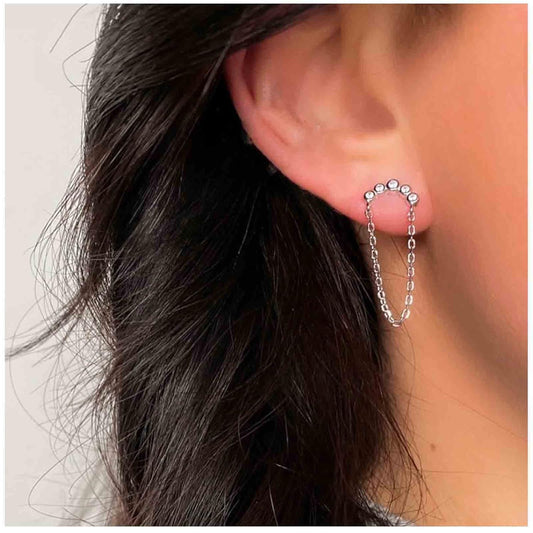 Boho Rhinestone Circle Studs Earrings Silver Cz Hoop Drop Earrings Circle Tassel Dangle Earrings Drop Chain Earrings Jewelry for Women and Girls Gifts