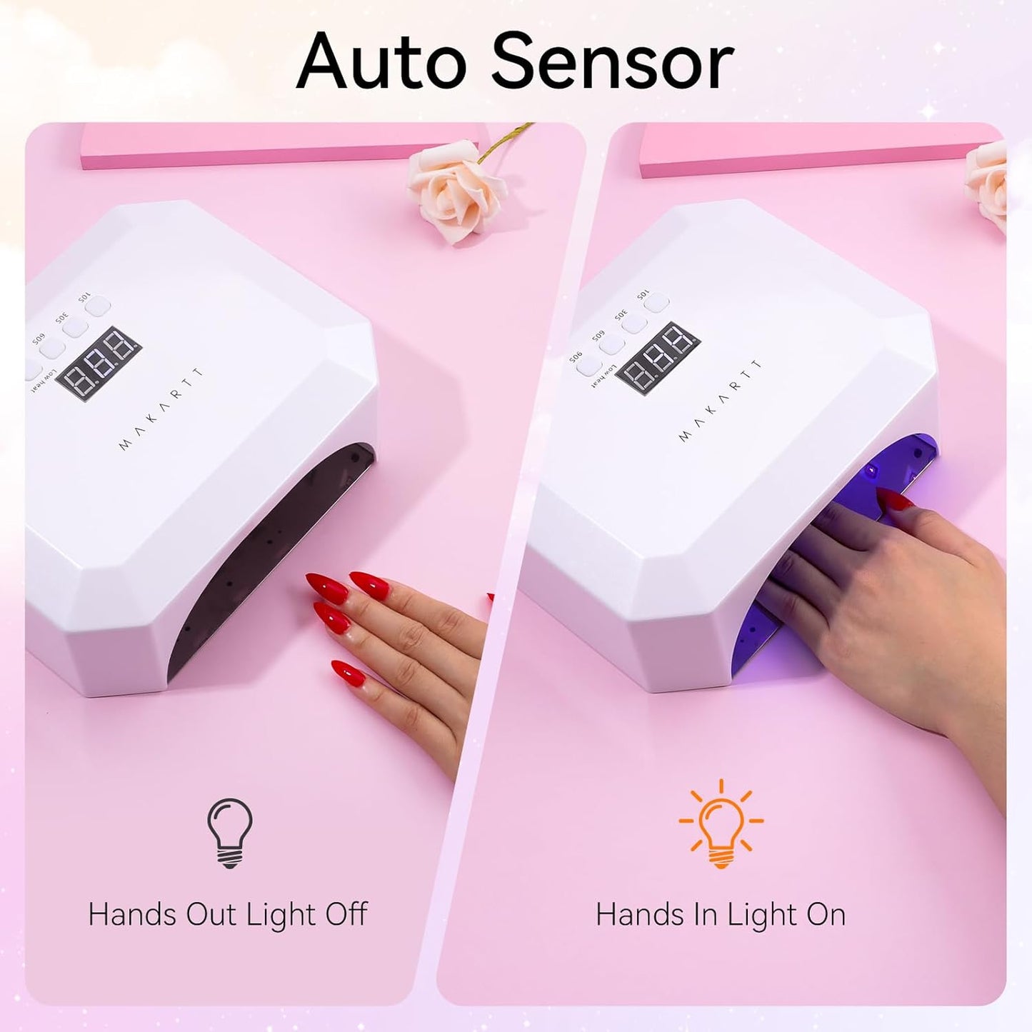 Makartt UV Nail Lamp: LED Light for Gel Polish 36W Nails Curing Dryer with 4 Timer Setting Display Auto Sensor, Professional Flash Cure Lamp for Salon & Home