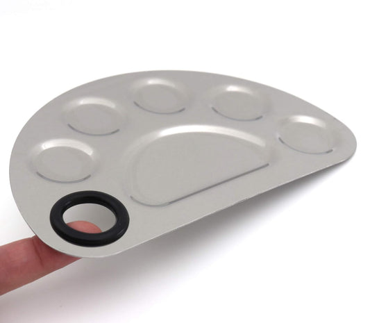 semicircle Makeup Palette Stainless Steel 6-dents Nail-art Cosmetic Artist Mixing Palette with 6 Inches Spatula Tool