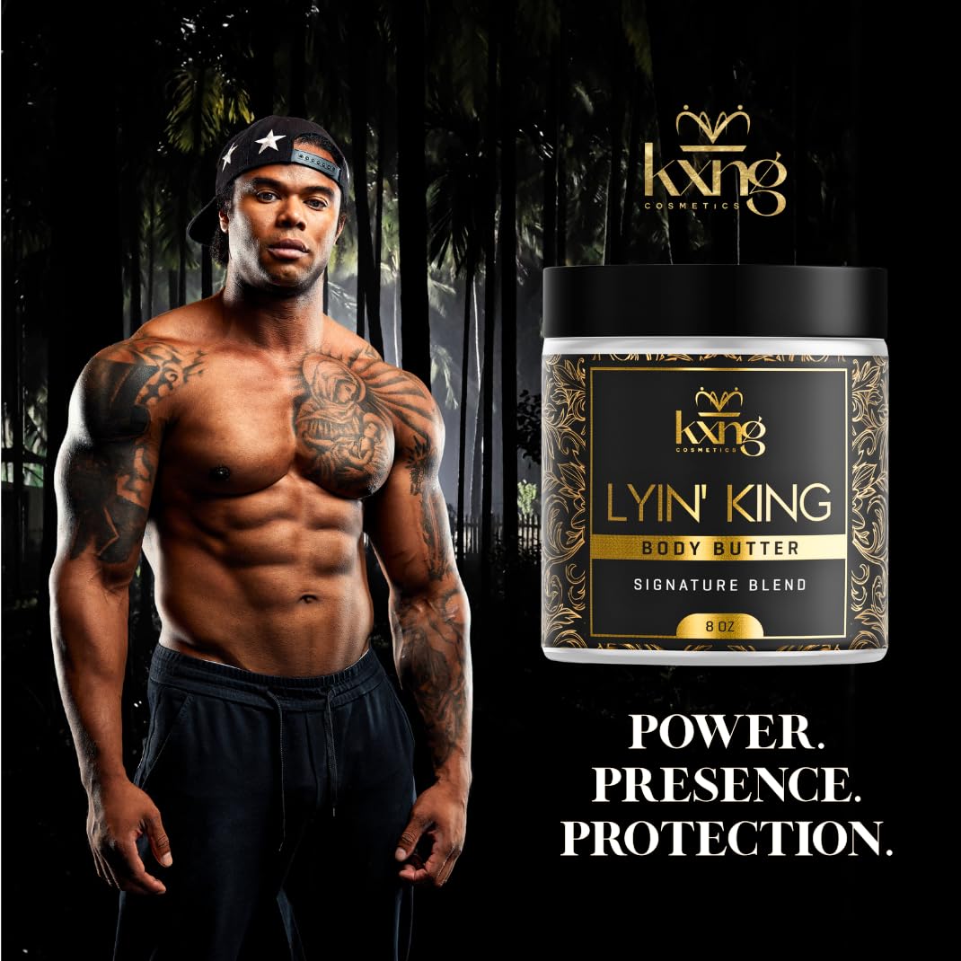 KXNG Cosmetics, Body Butter, Organic Skin Care for Men and Women, Body Moisturizer Lotions and Creams, Raw Shea Butter, Cocoa Butter, Mango, Coconut Oil, Hand, Foot, All Skin Types (Lyin' King XL)