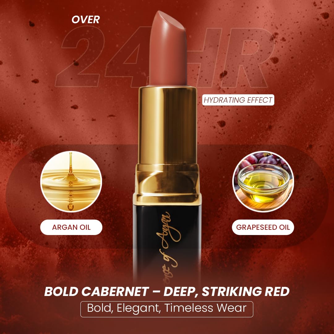 Essence Of Argan Tea Berry Lipstick for Cracked & Dry Lips - 100% Organic Argan & Jojoba Oil, Shea Butter & Aloe Vera - Hydrating Long Lasting Lipstick for Women
