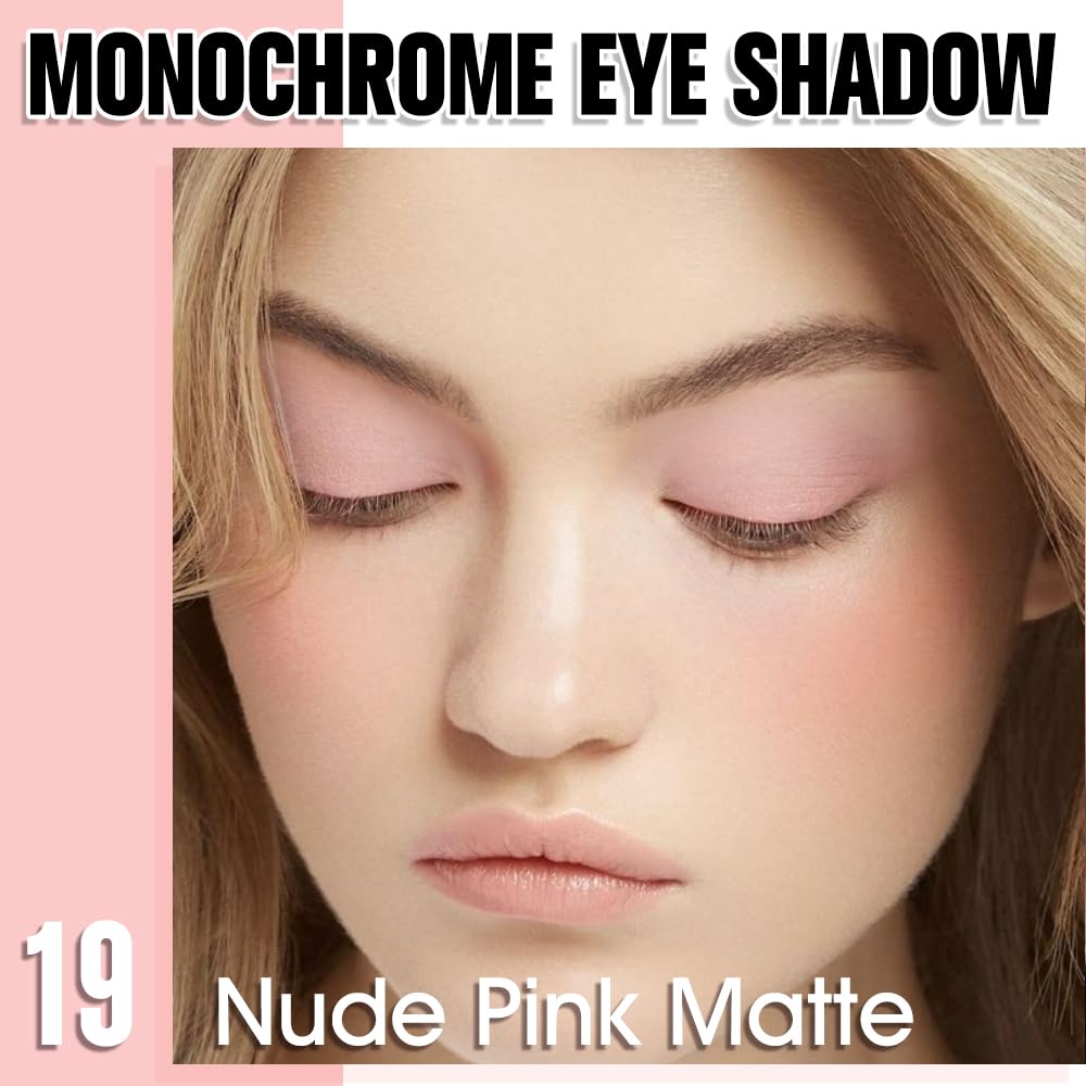 Single Matte Eye Shadow Palette Makeup, Nude Pink Matte Eyeshadow for Women, Monochrome Eye Shadow Makeup, Pigmented Waterproof Sombras Para Ojos, Vegan, Talc, Paraben & Cruelty Free, 19