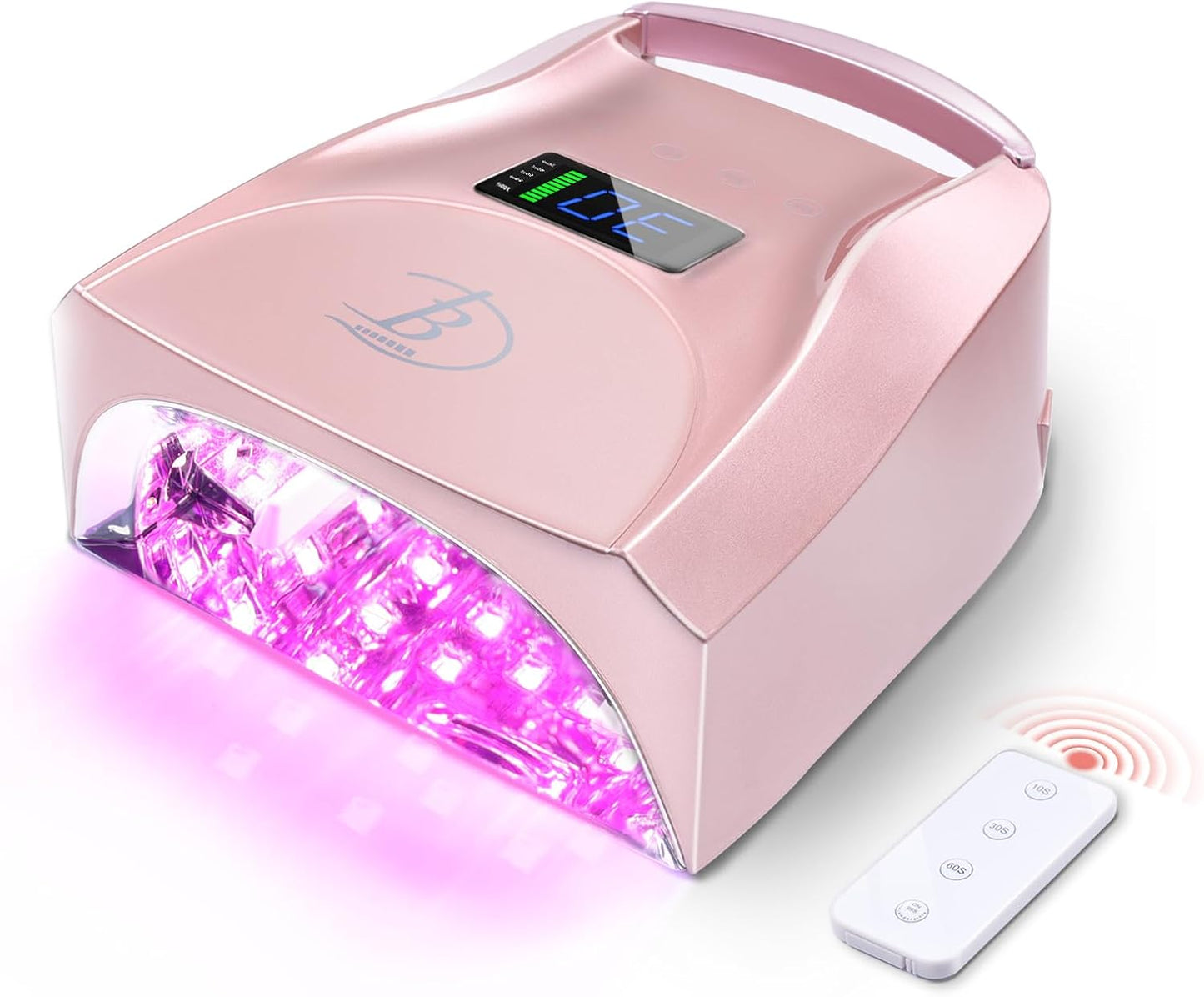 UV LED Nail Lamp,96W Rechargeable Cordless Nail Dryer, 52 Beads Quick Dry with Remote Control,4 Timers,Auto Sensor,Key Sound,Built-in Cooling Fan,Professional Gel Polish UV Light (Pink)