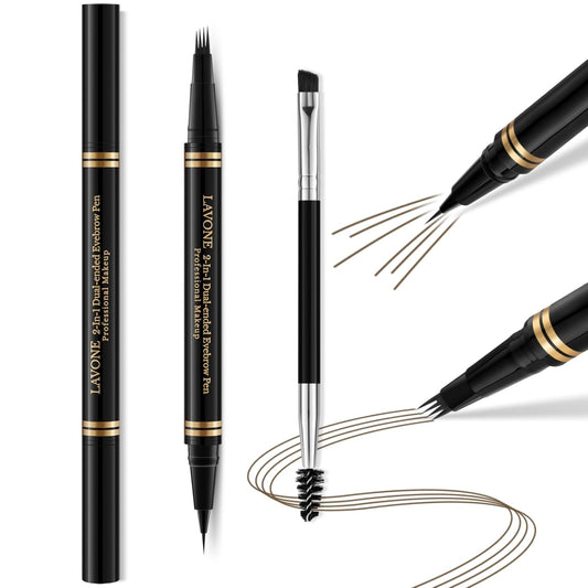 Eyebrow Pen Makeup Kit, with 4 Tip Waterproof Microblading Eyebrow Pencil, Eyeliner, Eyebrow Pomade and Dual-ended Eyebrow Brush, Brow Pencil Eyebrow Kit for Natural Looking - Ash Brown