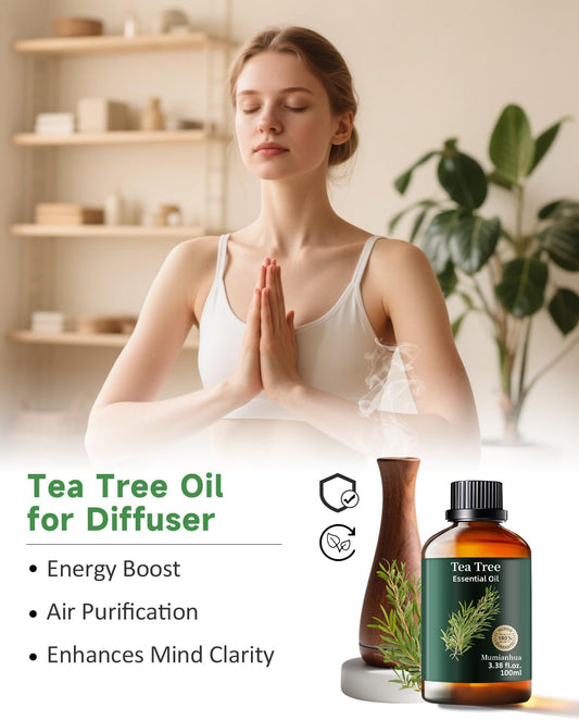 Tea Tree Essential Oil Pure Mumianhua Natural Tea Tree Oil for Diffuser, Aromatherapy, Skin, Face, Toenails, Foot Soak and DIY Soap Making 3.38 Fl Oz