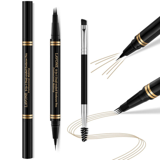 Eyebrow Makeup Kit - 4 Tip Waterproof Microblading Pencil, Eyeliner, Pomade, Dual-ended Brush, Natural Looking - Blonde